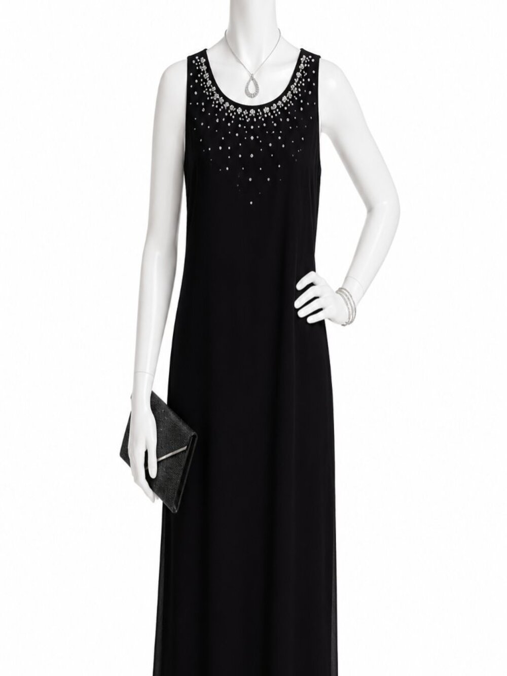 6th & Lane Black Embellished Maxi Dress – Size 12 | Like New | Elegant Evening D